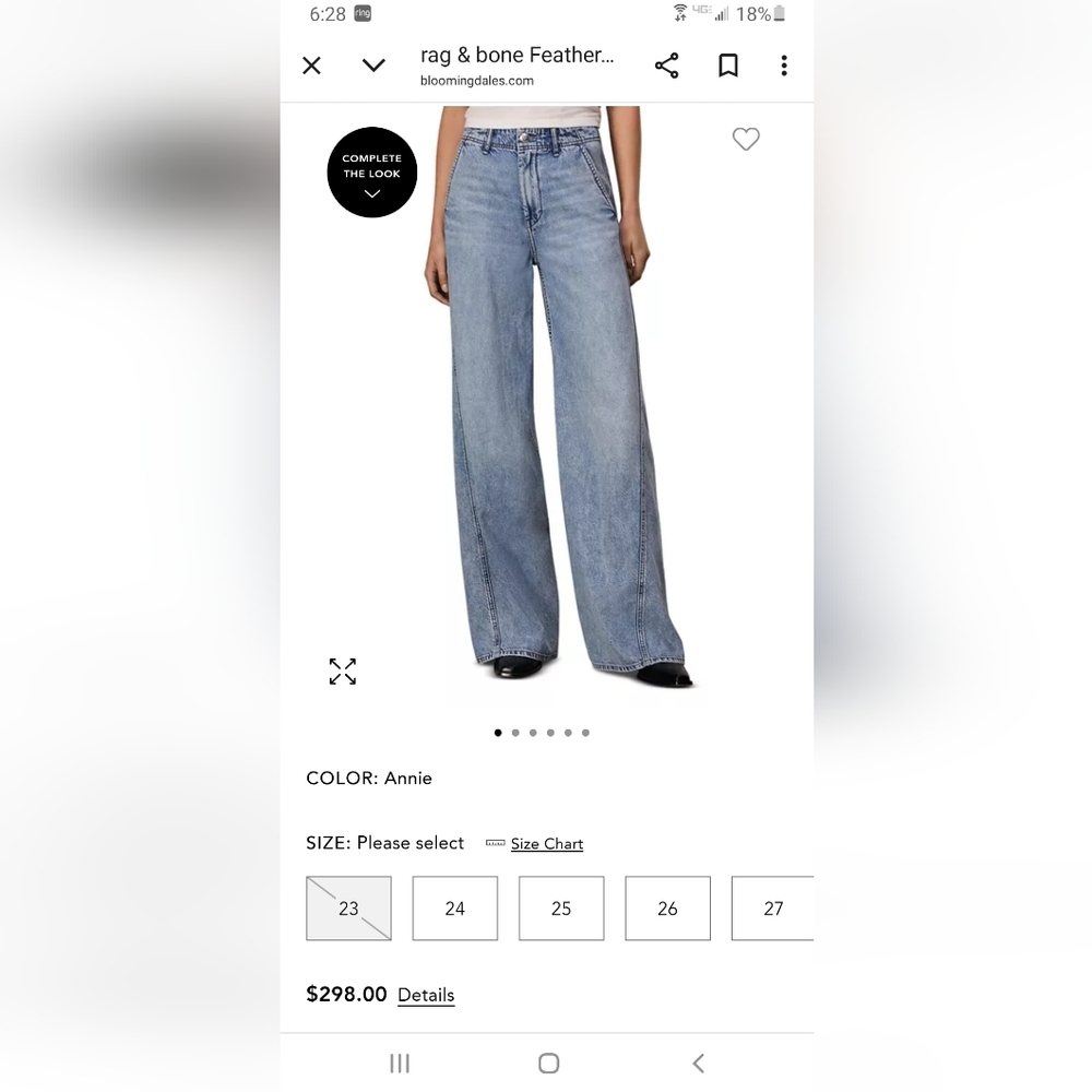 Rag & Bone Featherweight Annie Wide Leg Jean Tencel Blend Size 31 $298 @ Bloomin